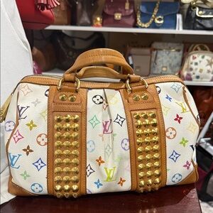 Louis Vuitton Murakami  Designer Studded Handbag shoulder